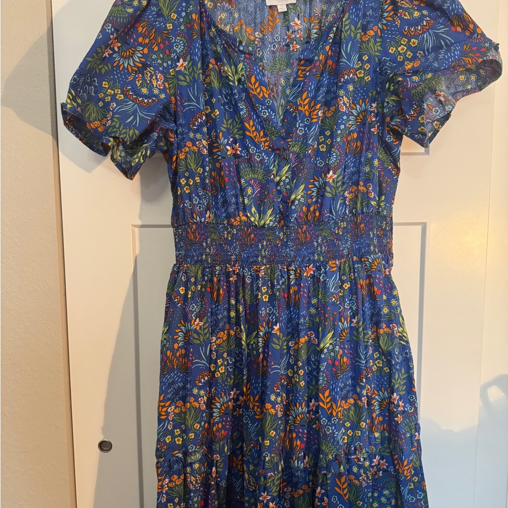 Sugarlips Blue Floral Maxi Dress with Orange & Green Accents